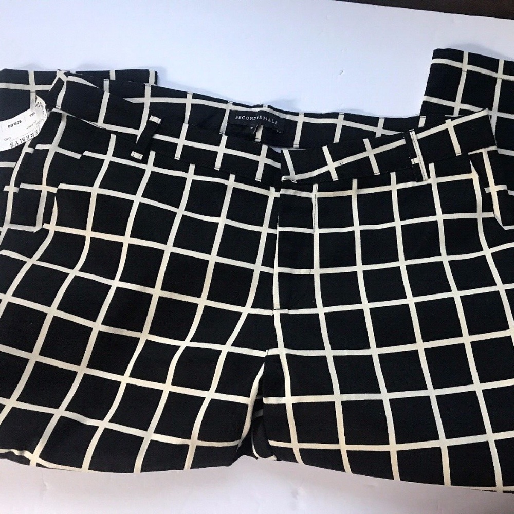 NEW Second Female Tile Pants Medium Black & White Anthropolgie Cropped